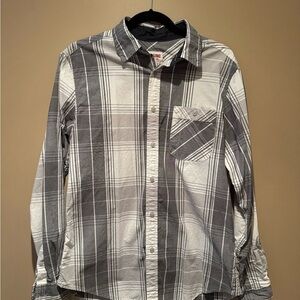 Gray and White Casual Button Down Shirt with Long Sleeves